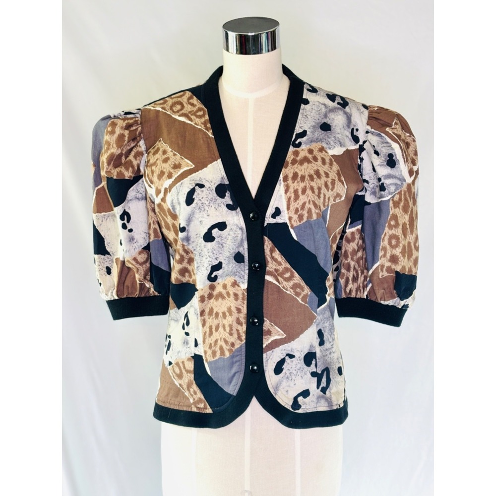 VTG 80's Rickie Freeman Puff Sleeve Animal Cheetah Leopard Print Cotton Jacket M